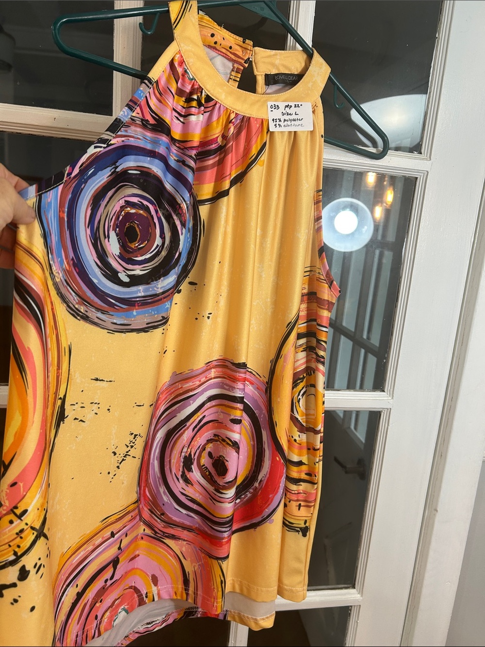 O33.     Bright Yellow Swirl Print A-Line top